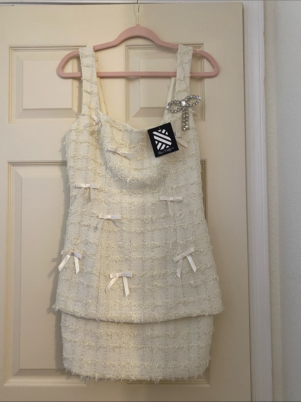NWT Blithe LA Cream Tweed Bow Dress